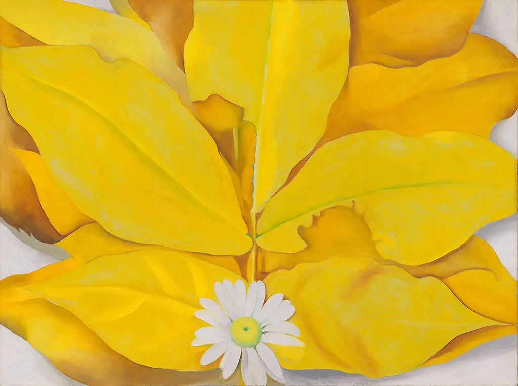 Yellow Hickory Leaves with Daisy in Detail Georgia O'Keeffe